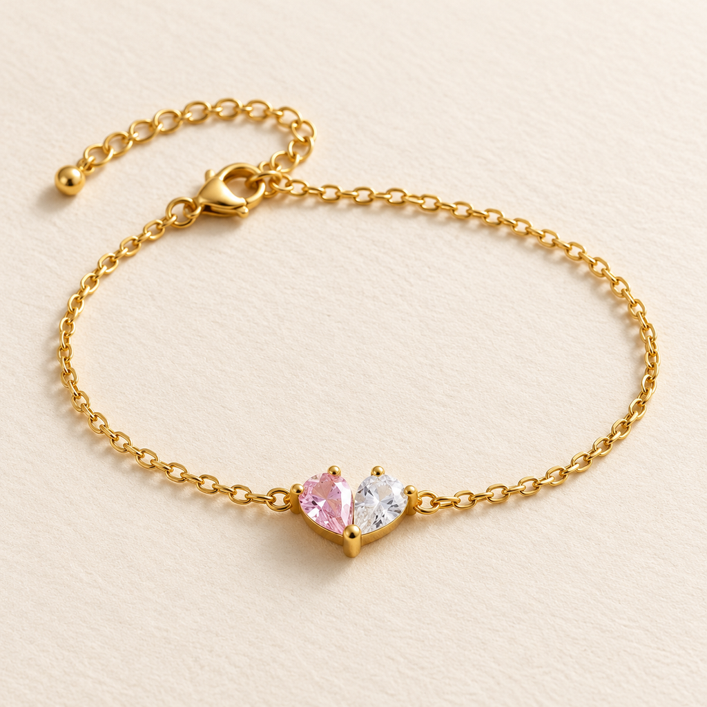 Duo Heart Birthstone Bracelet — neutral product still life