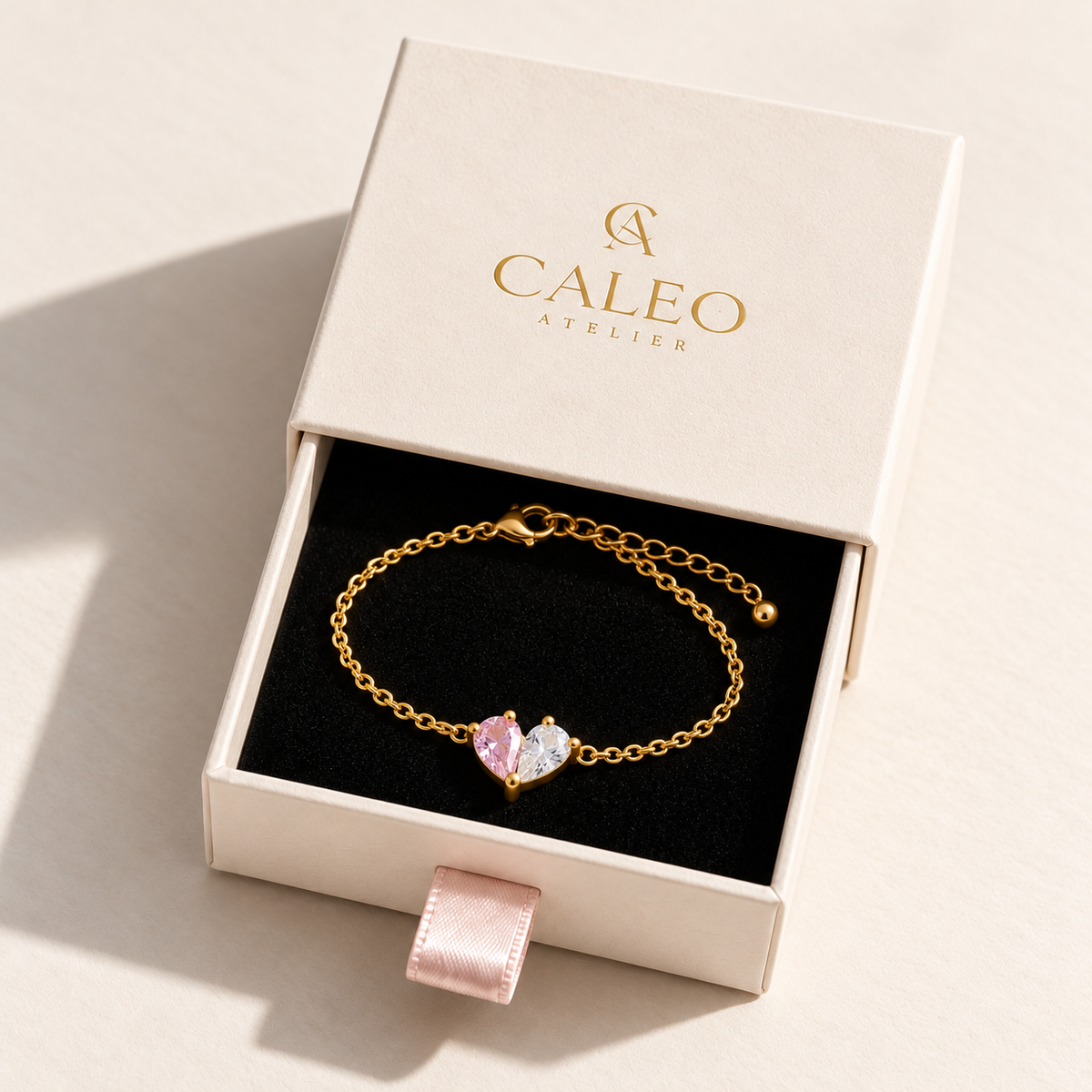 Duo Heart Birthstone Bracelet — CALEO gift packaging