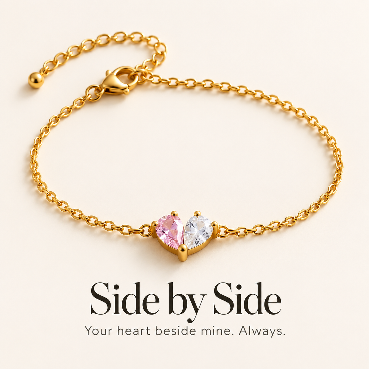 Duo Heart Birthstone Bracelet — Side by Side emotional thumbnail