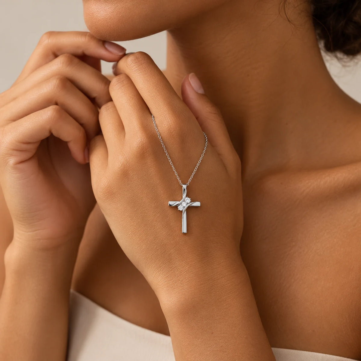 Endless Grace Cross Necklace - lifestyle silver hand