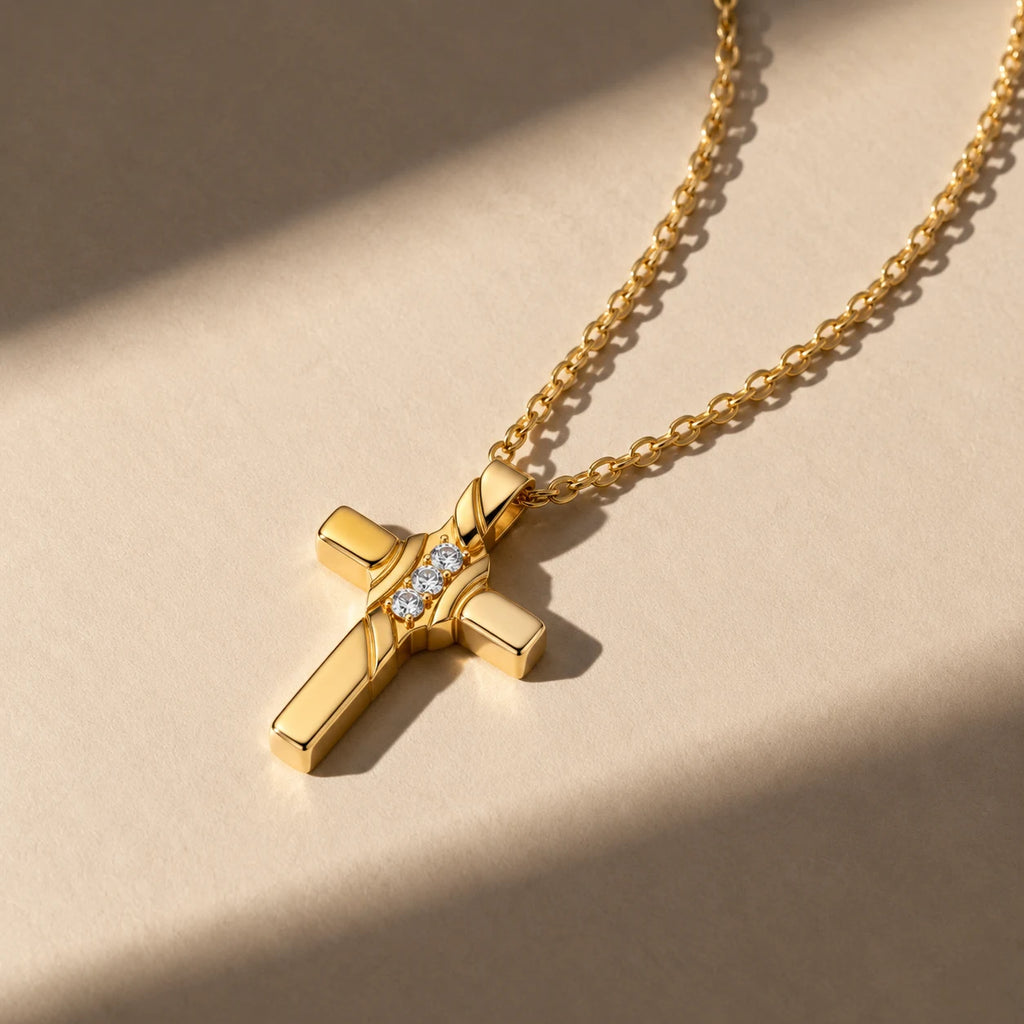 Endless Grace Cross Necklace - still life gold paper