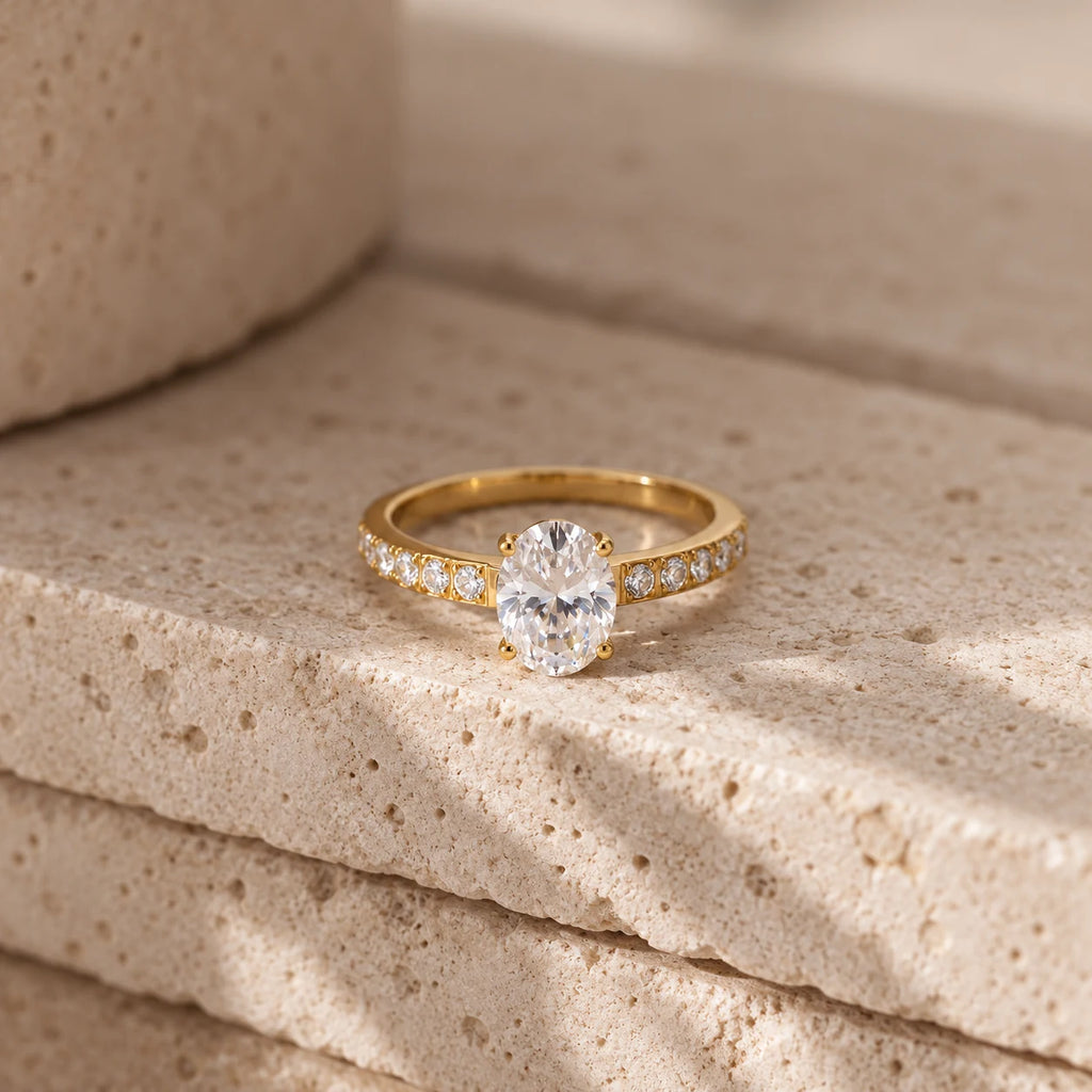 Everlight Solitaire Ring - still life gold limestone