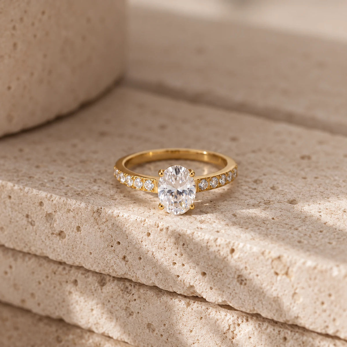 Everlight Solitaire Ring - still life gold limestone