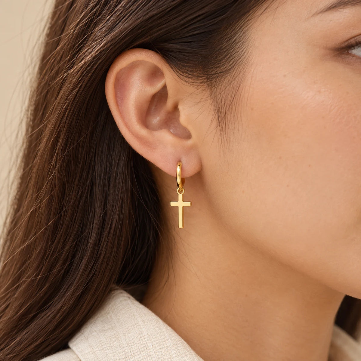 Everyday Grace Cross Hoops - lifestyle gold