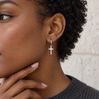 Everyday Grace Cross Hoops - lifestyle silver