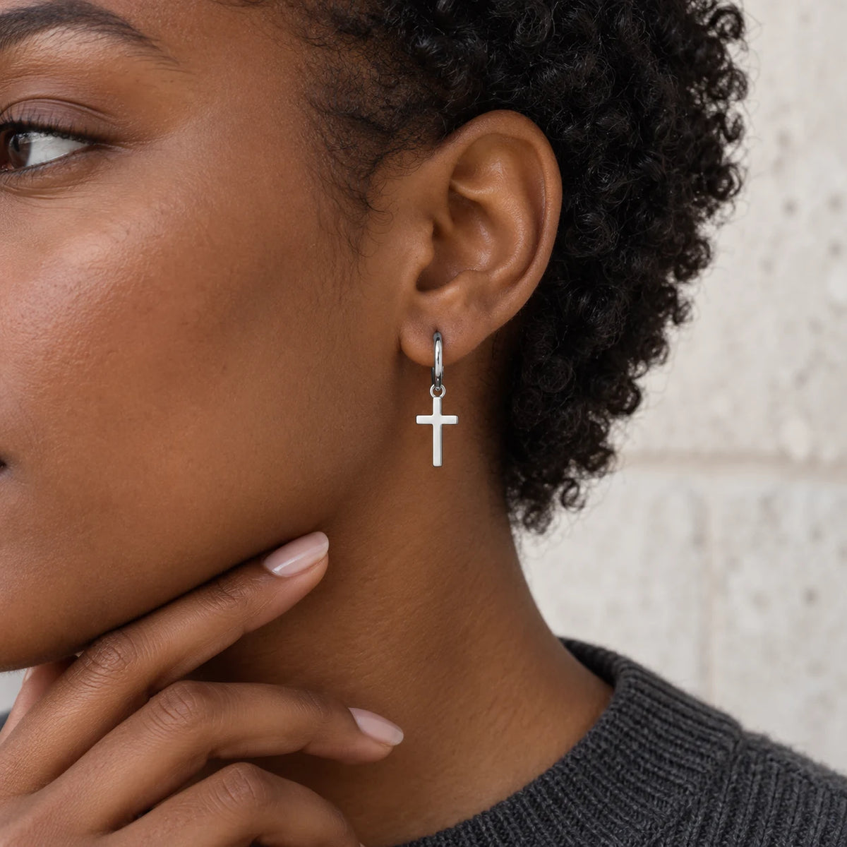 Everyday Grace Cross Hoops - lifestyle silver