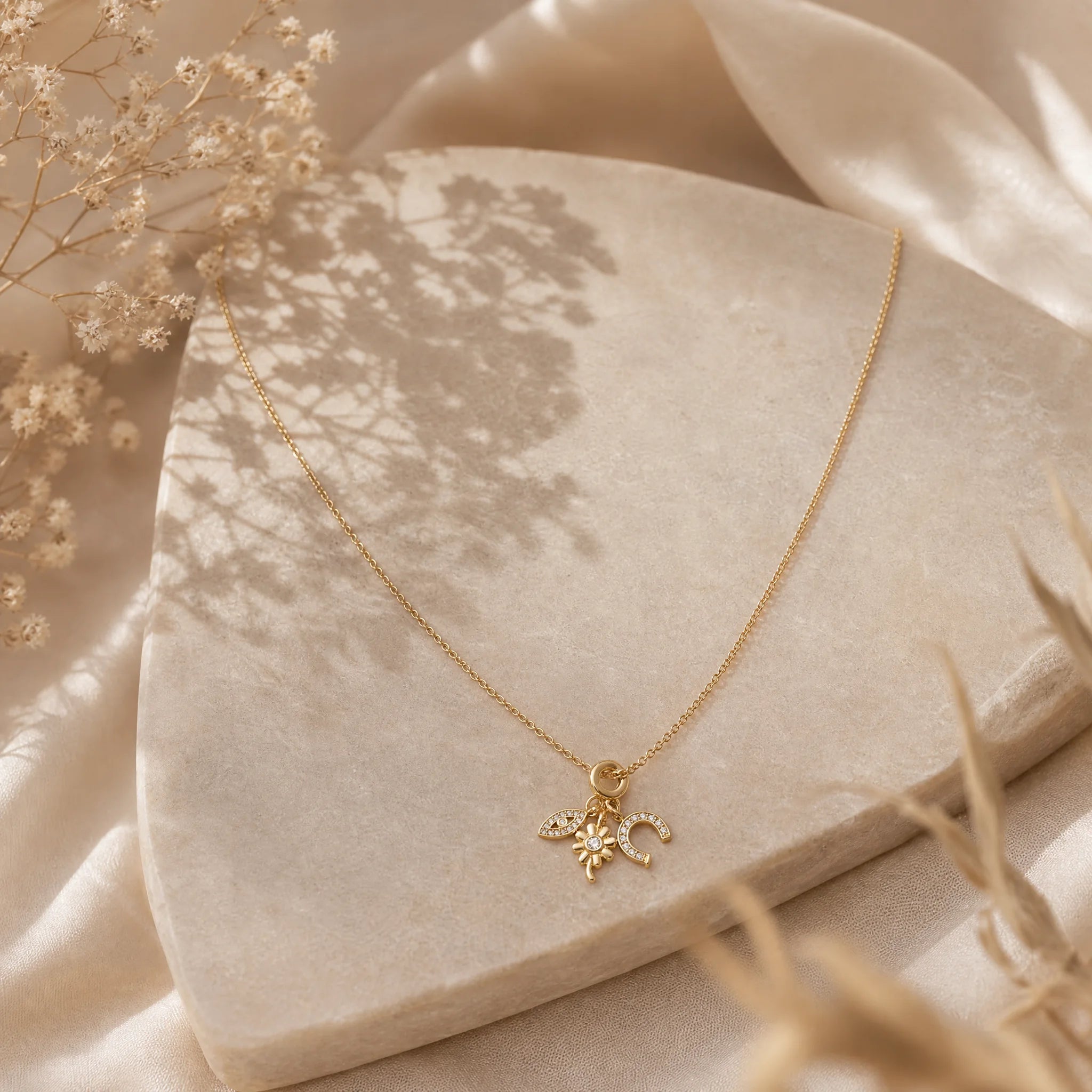 CALEO lifestyle necklace image - Evil Eye, Flower & Crescent Dangle Charm - 2026-07-22