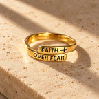 Faith Prevails Ring - still life gold