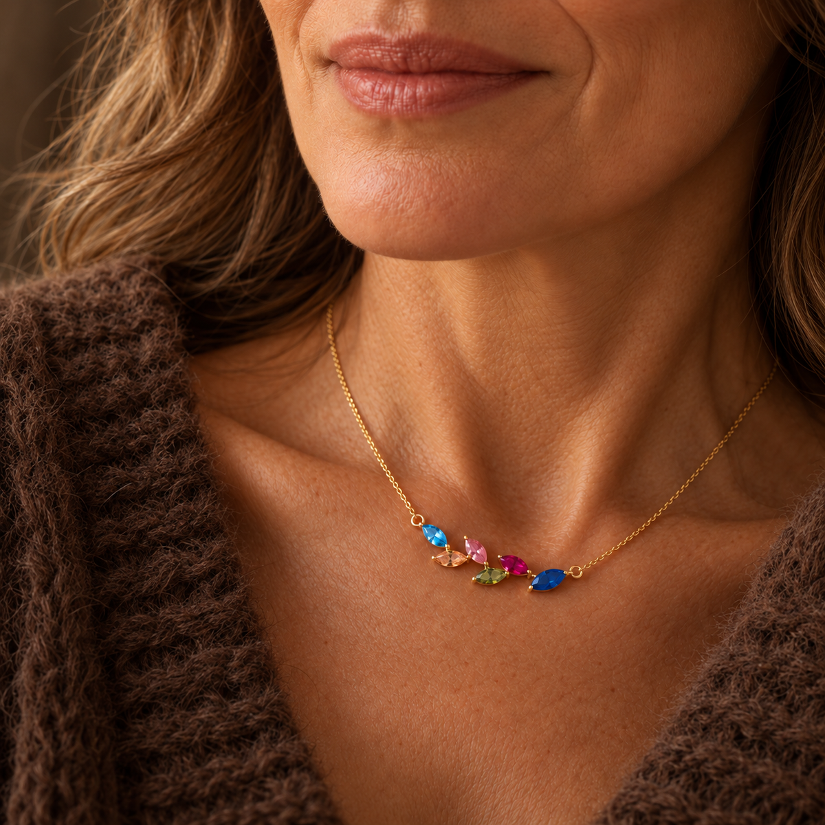 Family Birthstone Necklace — moody knit lifestyle
