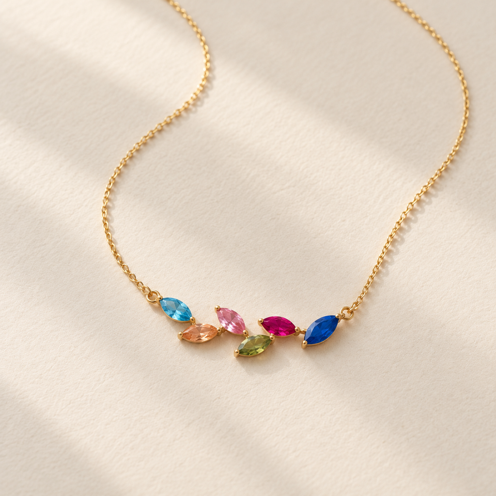 Family Birthstone Necklace — neutral product still life