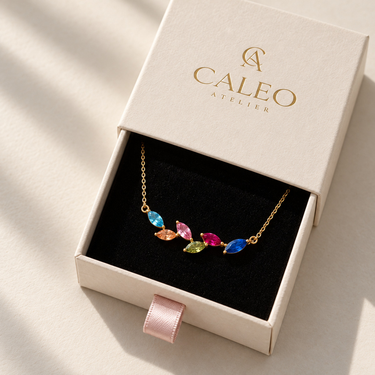 Family Birthstone Necklace — CALEO gift packaging