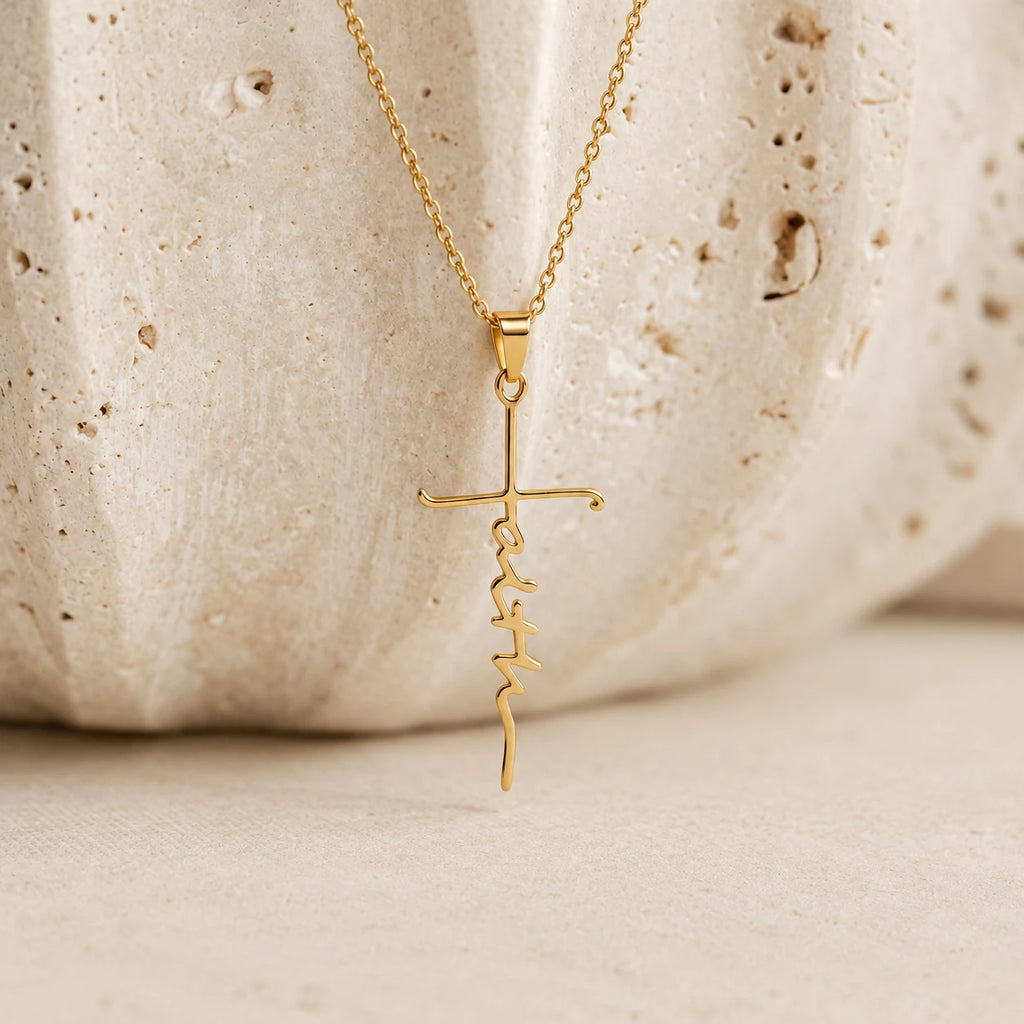 Flowing Faith Necklace - still life gold stone
