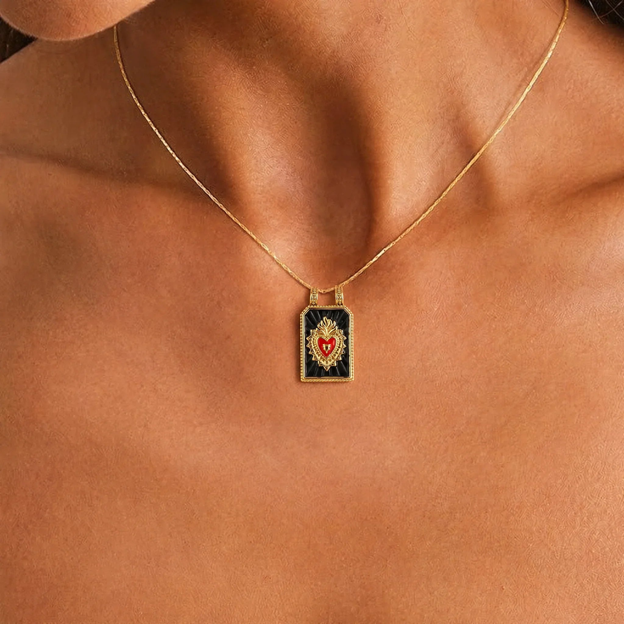 Gold Black Sacred Heart Pendant Charm lifestyle image
