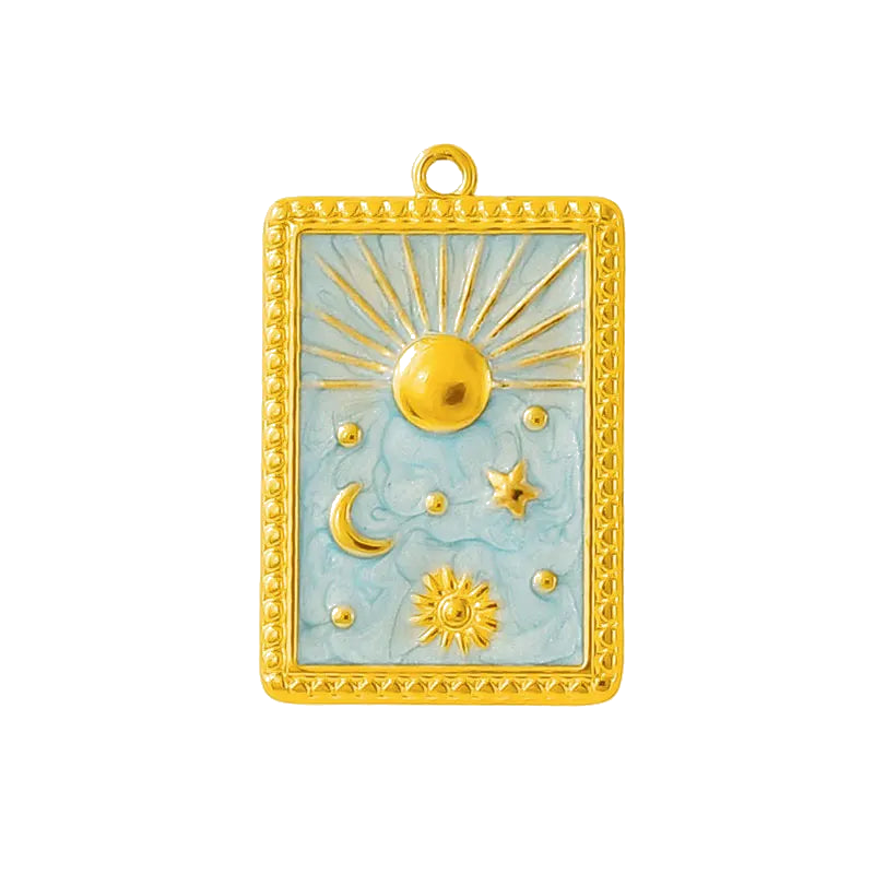 Gold Blue Celestial Tarot Pendant Charm
