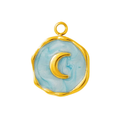Gold Blue Crescent Moon Medallion Pendant Charm