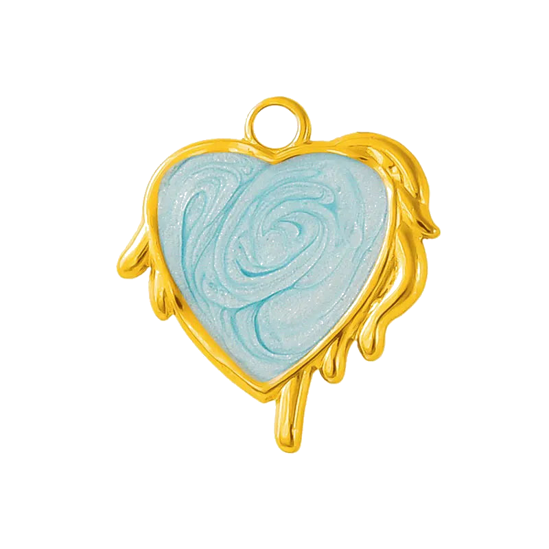 Gold Blue Dripping Heart Pendant Charm