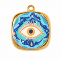 Gold Blue Evil Eye Square Pendant Charm
