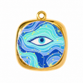 Gold Blue Eye Square Pendant Charm