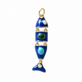 Gold Blue Fish Pendant Charm