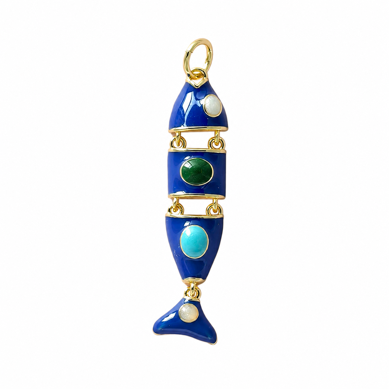 Gold Blue Fish Pendant Charm
