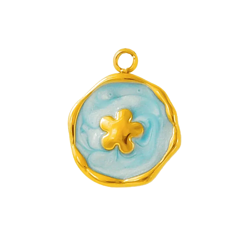 Gold Blue Flower Medallion Pendant Charm