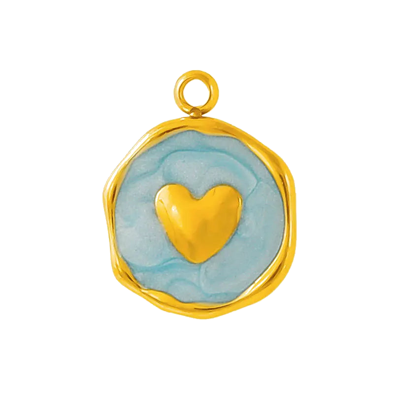 Gold Blue Heart Medallion Pendant Charm