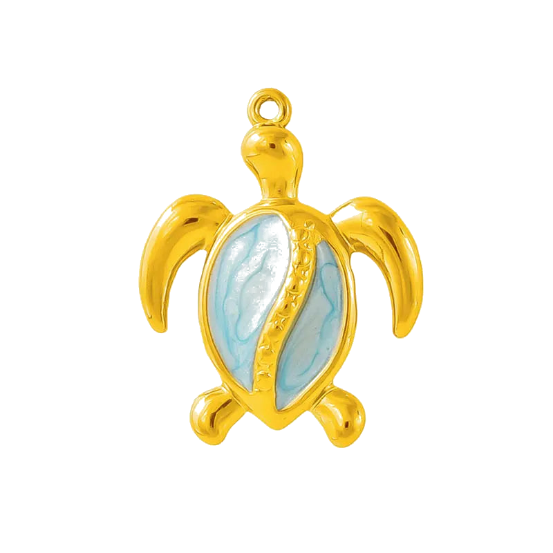 Gold Blue Sea Turtle Pendant Charm