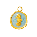 Gold Blue Seahorse Medallion Pendant Charm