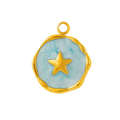 Gold Blue Star Coin Pendant Charm