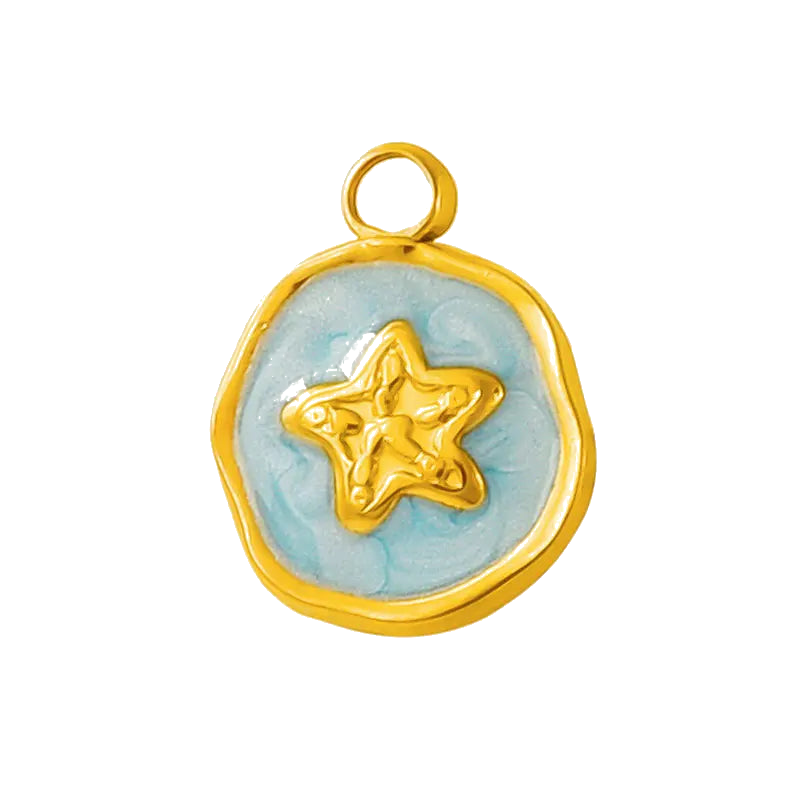 Gold Blue Star Medallion Pendant Charm