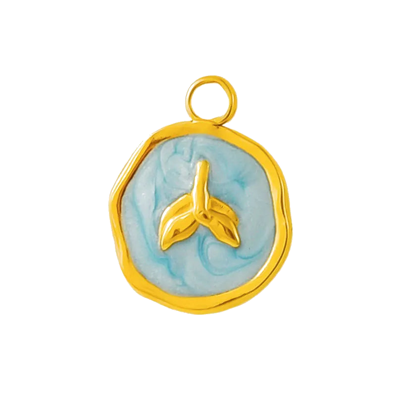 Gold Blue Whale Tail Medallion Pendant Charm