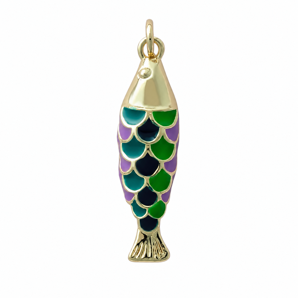 Gold Green Scale Fish Pendant Charm