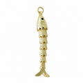 Gold Long Textured Fish Pendant Charm on pure white background