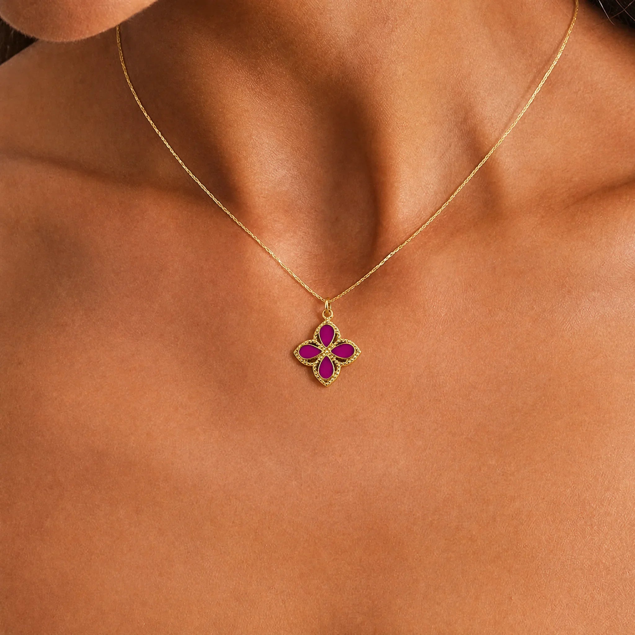 Gold Pink Clover Pendant Charm lifestyle image