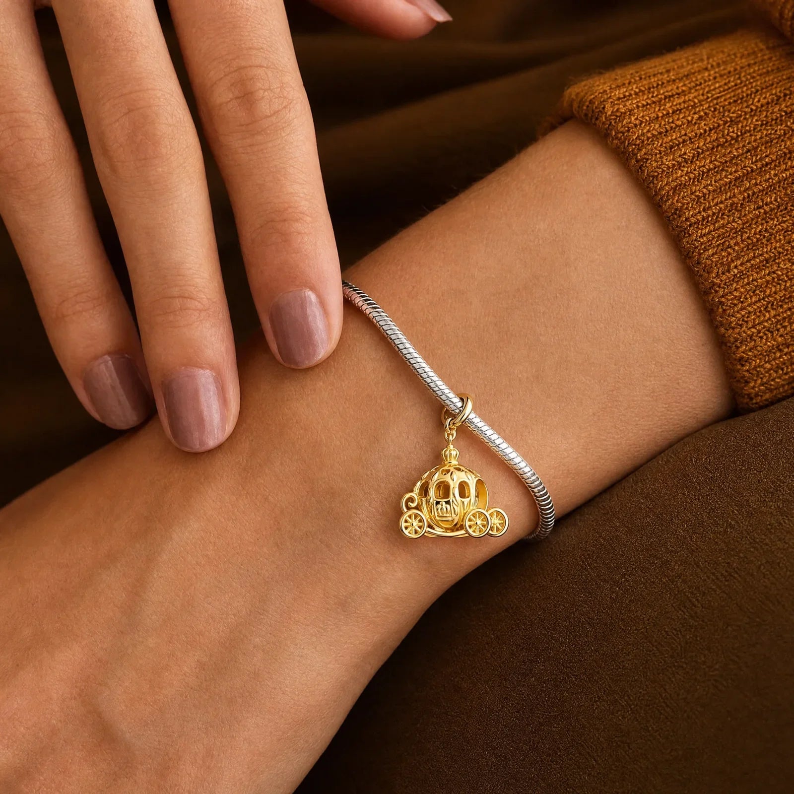 Gold Pumpkin Carriage Charm lifestyle jewelry photo