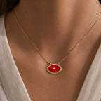 Gold Red Evil Eye Pendant Charm lifestyle jewelry photo