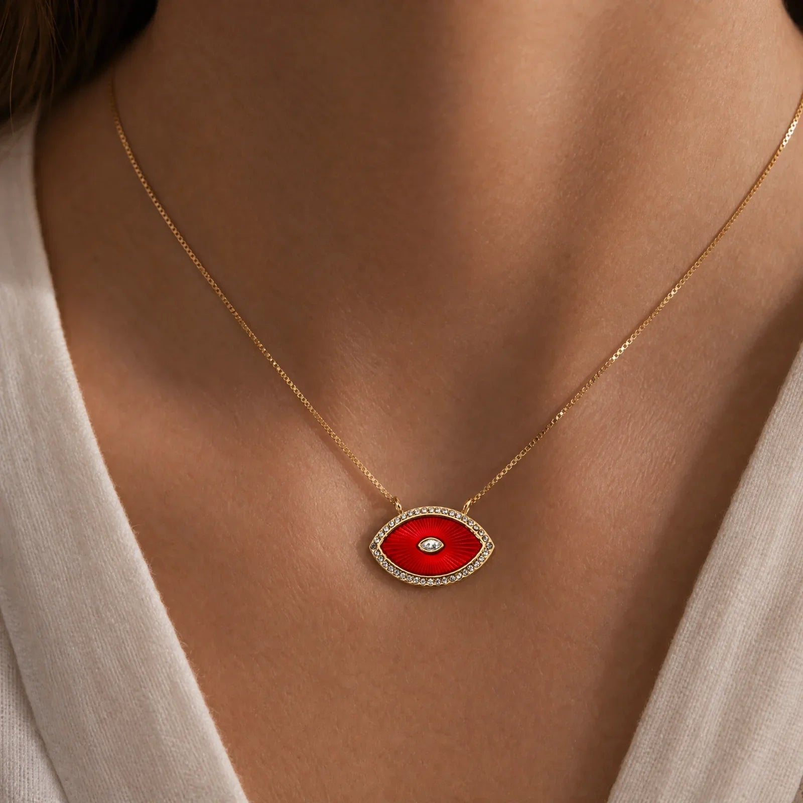 Gold Red Evil Eye Pendant Charm lifestyle jewelry photo