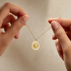 Gold White Sun Medallion Pendant Charm lifestyle jewelry photo