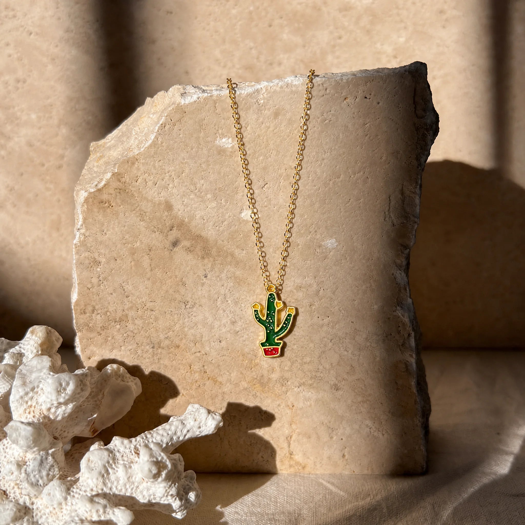 CALEO lifestyle necklace image - Green Cactus Enamel Pendant Charm - 2026-07-22