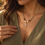Grounded Grace Cross Necklace - lifestyle olive