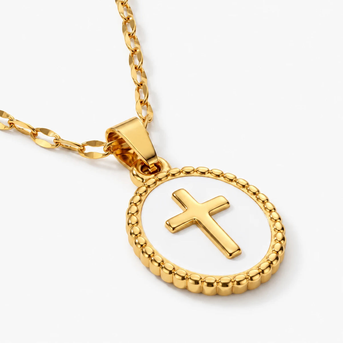 Halo Cross Medallion Necklace - thumbnail white