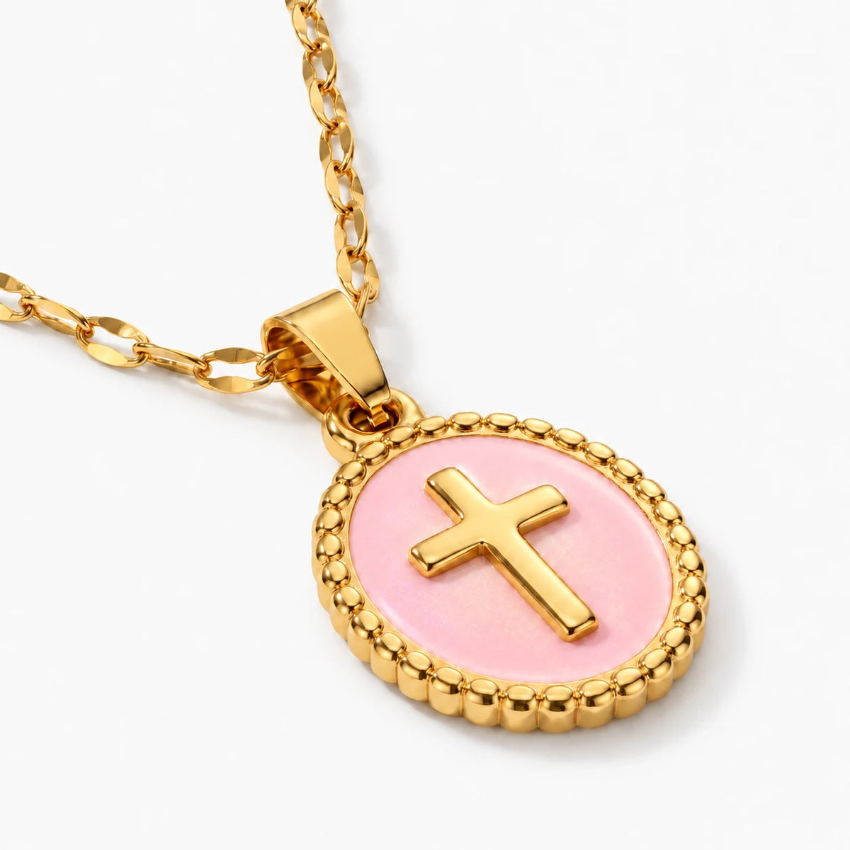 Halo Cross Medallion Necklace - thumbnail pink