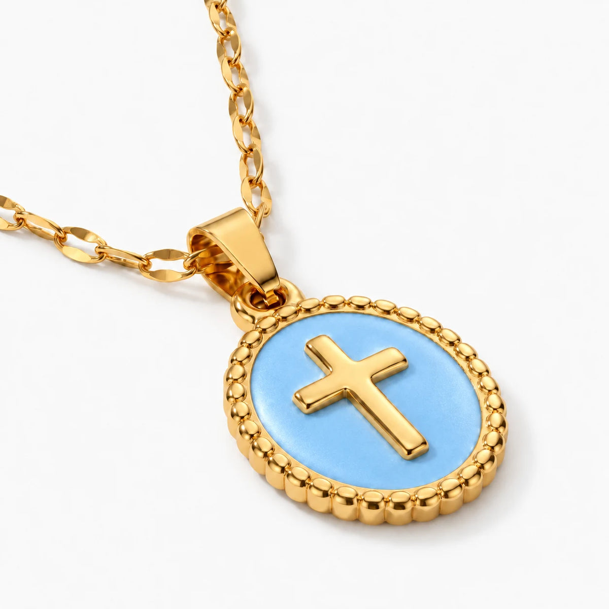 Halo Cross Medallion Necklace - thumbnail blue