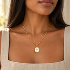 Halo Cross Medallion Necklace - lifestyle white