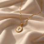 Halo Cross Medallion Necklace - editorial white satin