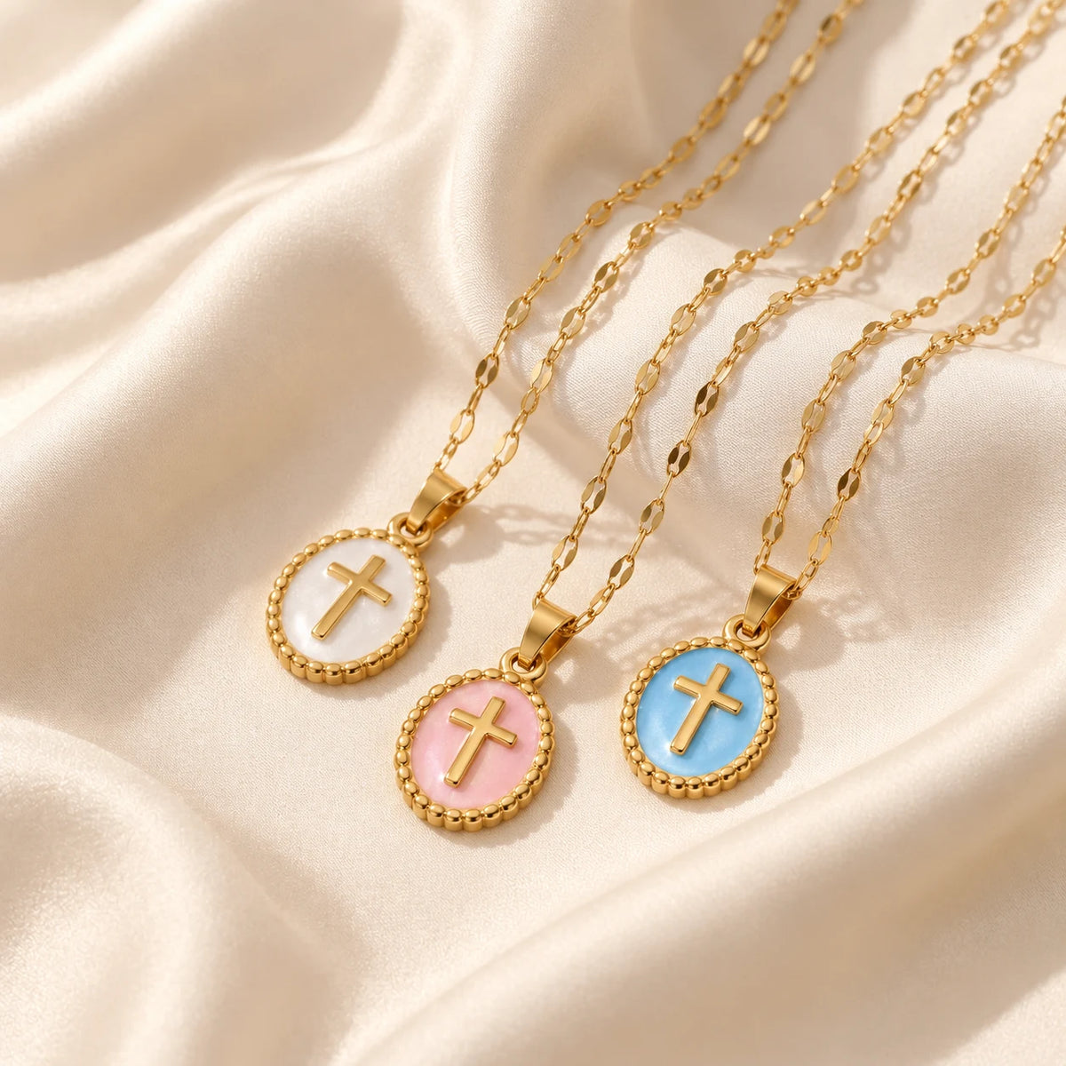 Halo Cross Medallion Necklace - editorial three colors