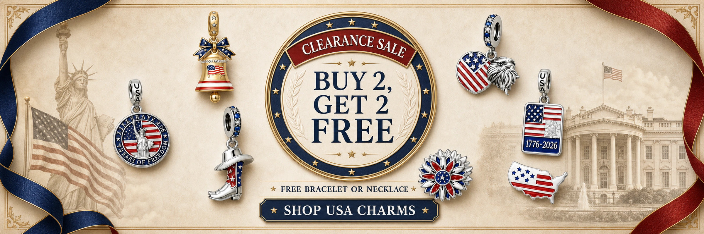 USA 250th Anniversary charm collection in 925 sterling silver: Buy 2 Get 2 Free plus a free bracelet or necklace