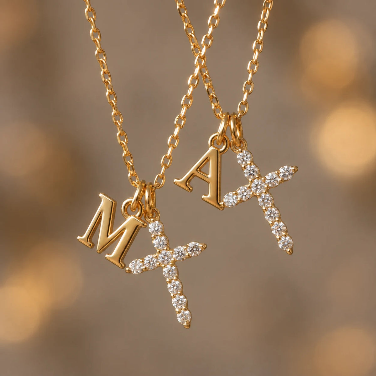 Initial Grace Cross Necklace - macro gold m a