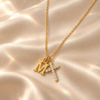 Initial Grace Cross Necklace - flatlay gold m champagne