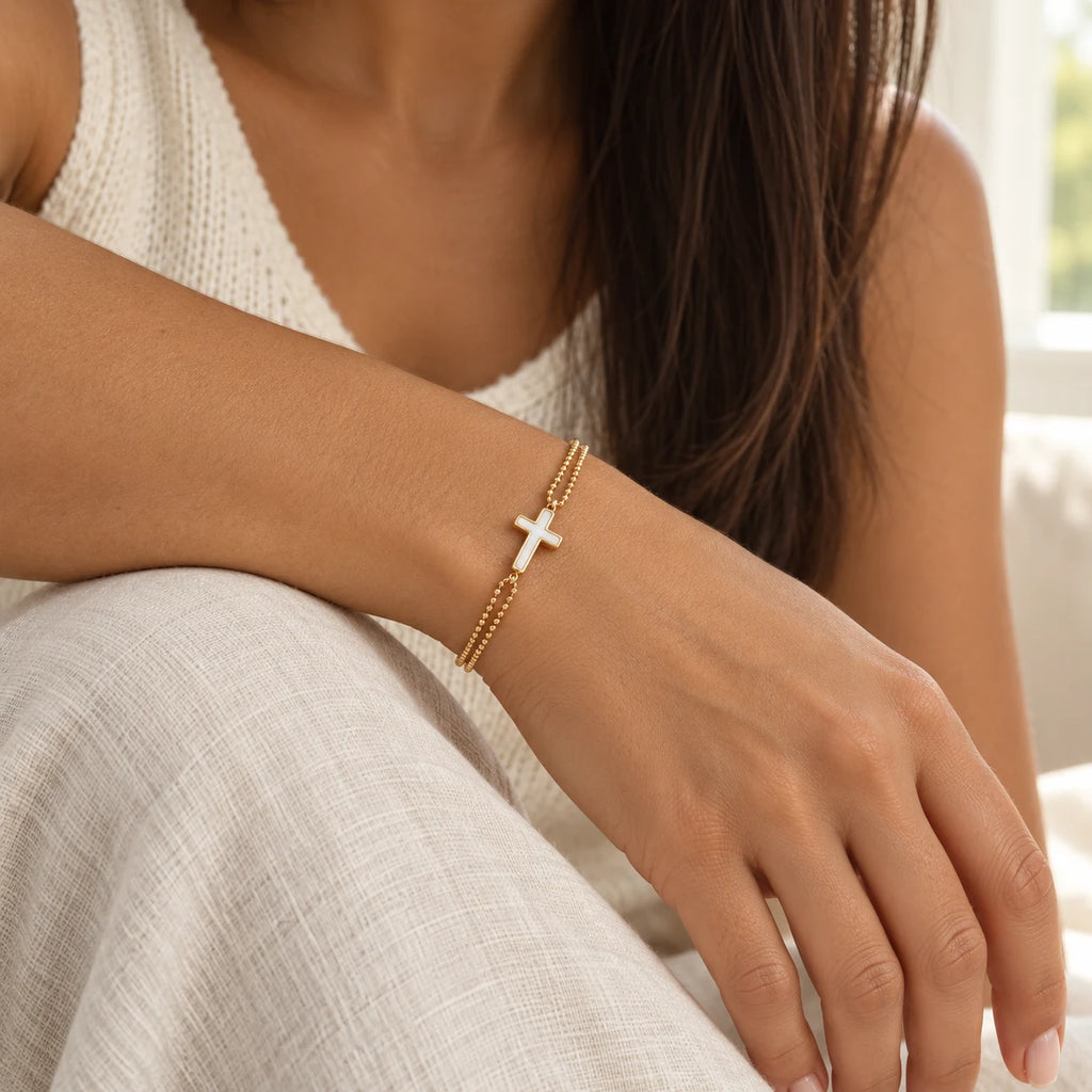 Ivory Grace Cross Bracelet - lifestyle gold